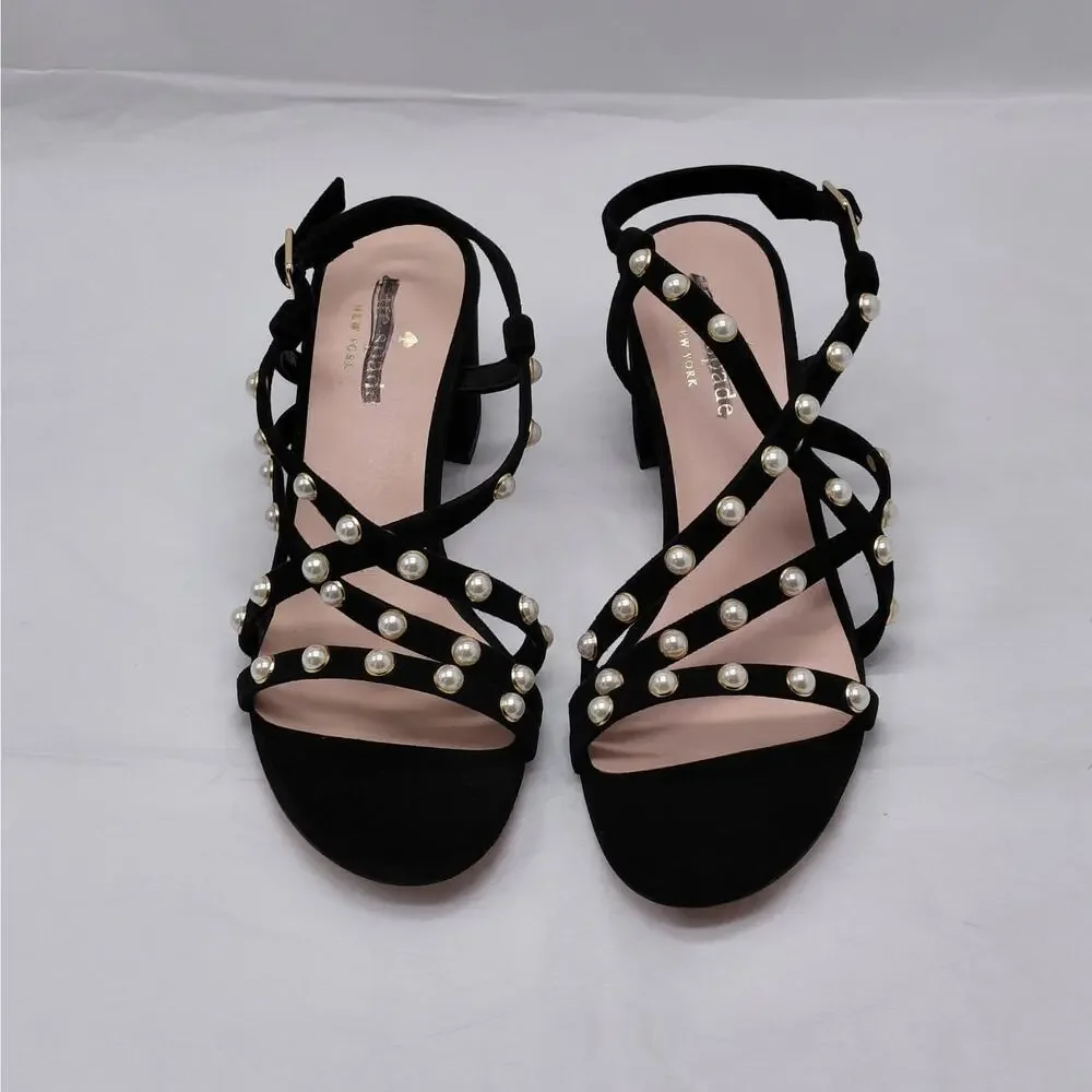 Kate Spade Womens Heels Size 6.5 Black Suede Sandal Block Heel Wedding Party